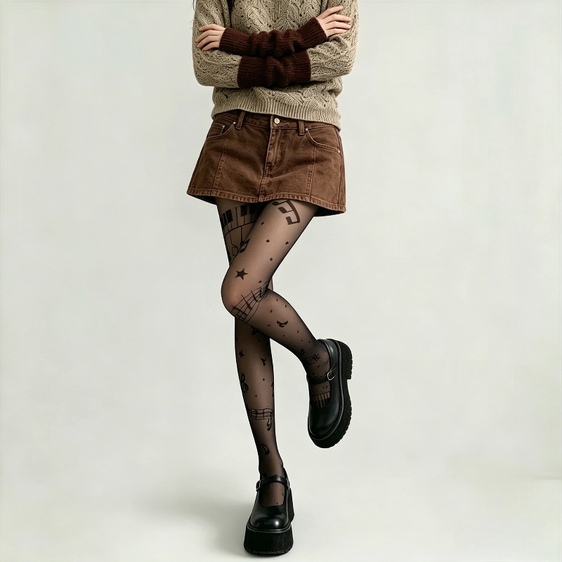 Y2K Musical Note Print Sheer P - Tights Pantyhose Sheer review and price